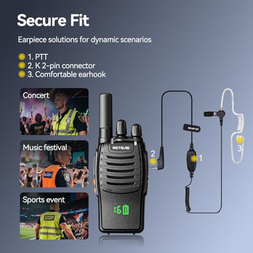 Retevis H777H 2-Way Radios with Screen & 10-Way Charger - Emergency Earpiece Set
