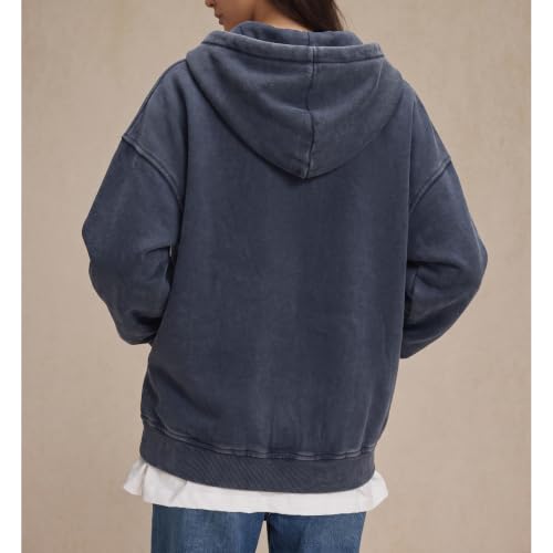 Unisex Double Zip Hoodie Sweatshirt Small Navy Blue Oversized Fleece