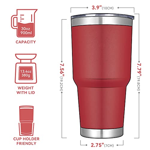 30 oz Insulated Stainless Steel Travel Tumbler with Lid & Straw - Red, 12 Pack