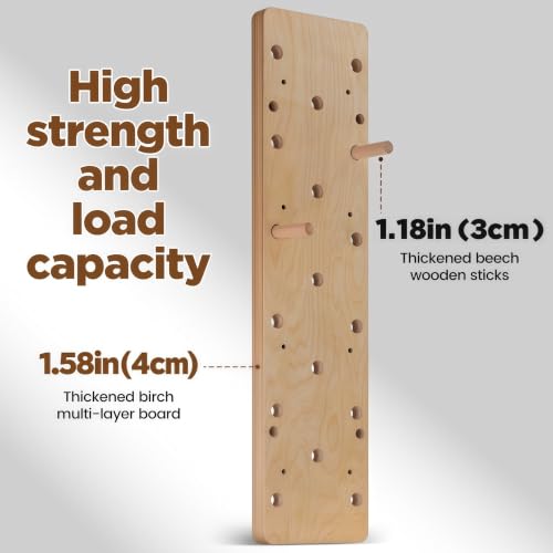 Extra-Thick Birch Plywood Climbing Peg Board with Beech Grips - Wall Mount Indoor Home Gym