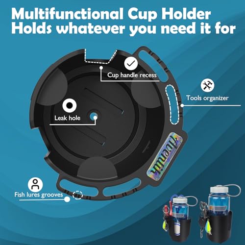 Kayak Cup Holder Track Mount - Large Black Non-Slip Lure Storage