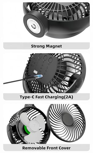 Rechargeable Golf Cart Fan with Digital Display & Magnetic Mount, 12000mAh Battery