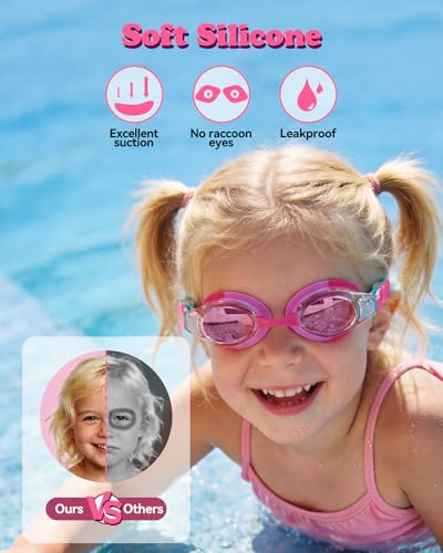Kids Swimming Goggles Anti-Fog Waterproof UV Protection - Pink White & Pink Cyan Purple Variations