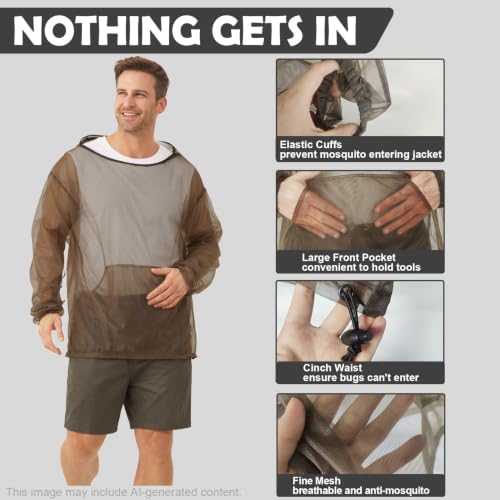 Aventik No-See-Um Mesh Mosquito Jacket with Zipper - Large Outdoor Insect Protection