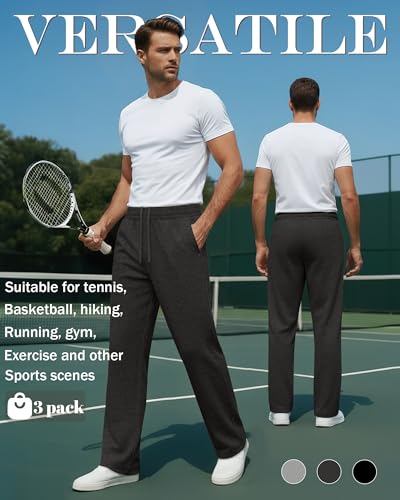 Men's Open Bottom Sweatpants with Wide Leg Fit - Black, Heather Gray, Small