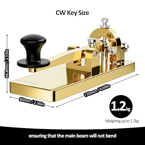 Heavy Duty Stainless Steel Morse Code Key with Gold Finish - CW Telegraph Shortwave Radio Key - Adjustable Distance, Durable Practice Oscillator for Ham Radio
