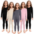 Girls Thermal Underwear Set 5-Piece Fleece-Lined Base Layer for Winter - Medium / Black, Grey, Pink, Beige