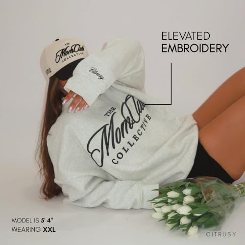 CITRUSY Mom Club Oversized Mockneck Sweatshirt Large-X-Large Oat | Turtleneck Mama Top