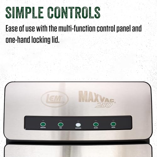 LEM MaxVac 250 Vacuum Sealer Machine - Heavy-Duty Food Preservation, Food Sealer with Roll Cutter, One-Hand Locking Lid