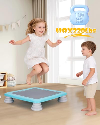 Kids Rebounder Mini Trampoline for Sensory & Motor Development - Blue, Rectangular, 25 Inch