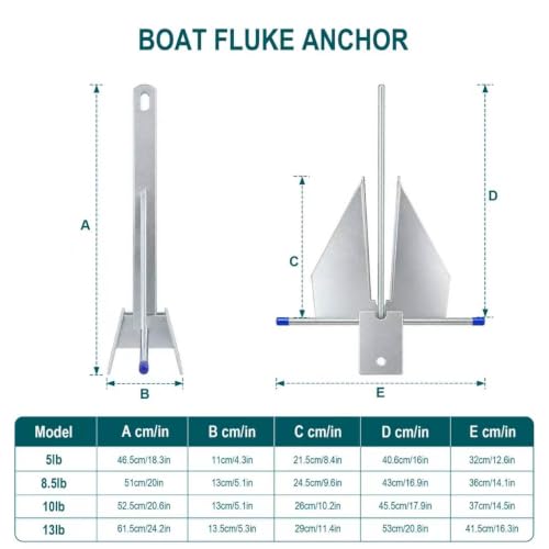 AmarinePlay 13LB Boat Fluke Danforth Anchor Kit for 20-32ft Boats with Chain Rope Shackles