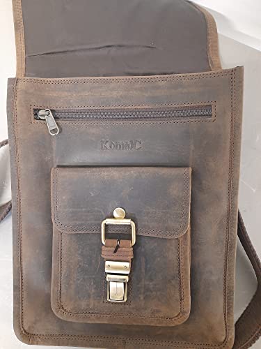 Distressed Tan Leather Crossbody Messenger Bag for Men & Women - 11 Inch Tablet Bag with Front Pocket