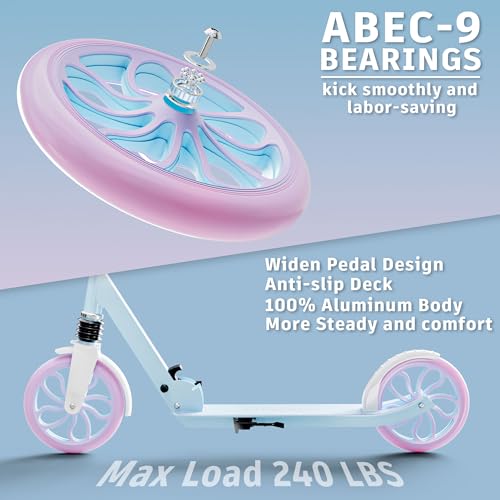 Frozen Blue Kids & Teen Kick Scooter with 8-Inch Large Wheels, Foldable & Adjustable Height