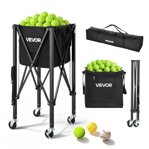 150 Balls Tennis & Pickleball Hopper Cart - Foldable Ball Holder & Storage Bag