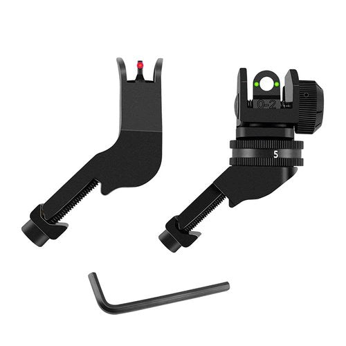 HWZ Front and Rear 45 Degree Offset BUIS Backup Fiber Optics Iron Sight Set for Picatinny 20mm werver (Black)
