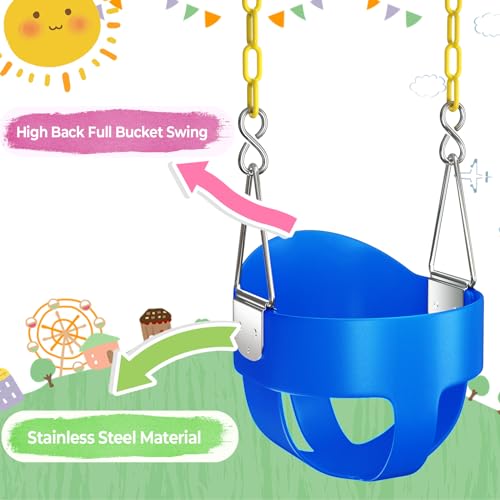 AGPTEK Toddler Swing Seat with Coated Chains - Blue, Full Back Bucket Design