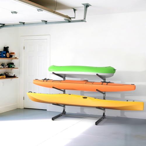 TORACK 3-Tier Heavy-Duty Freestanding Kayak Rack - Adjustable, Rust-Resistant Storage Stand