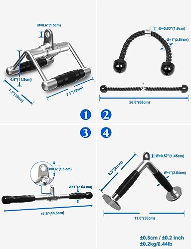 Triceps Pull Down Cable Attachment Set for Home Gym - Nylon Braided Ropes & Steel Handles