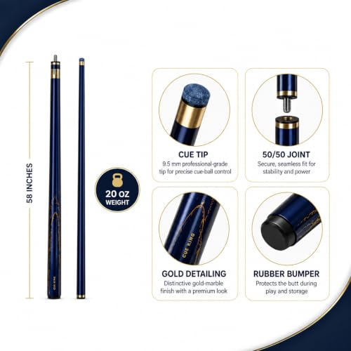 Cue-King Premier 2.0 Pool Cue 58 inch, 20oz with Leather Case & 9.5mm Tip
