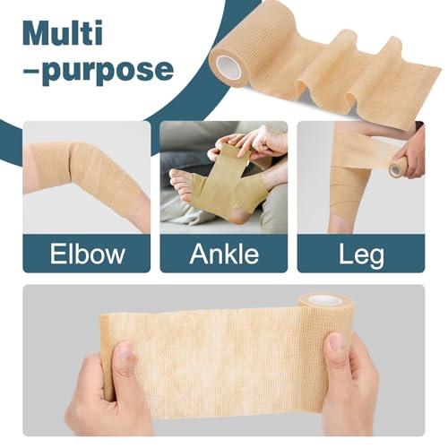 Beige Self Adhesive Bandage Wrap 4 Inch X 5 Yards 24 Pack Elastic Cohesive Athletic Tape