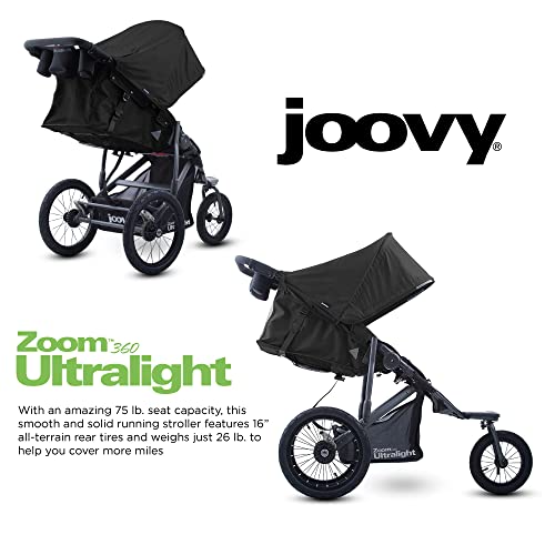 Joovy Zoom360 Ultralight Jogging Stroller Black – Lightweight, Foldable Baby Jogging Stroller with Parent Organizer