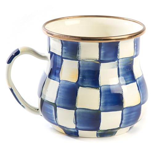 MACKENZIE-CHILDS Enamel Mug 16oz Royal Check Blue & White Hand-Painted Coffee Cup