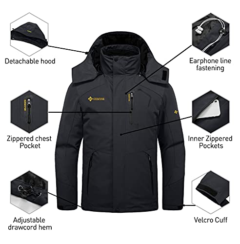 GEMYSE Men's 3-in-1 Winter Ski Snow Jacket with Puffer Liner - Large Black