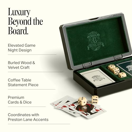 Preston Lane Chester Wooden Game Box Set with Cards & Dice - Home Decor & Game Storage