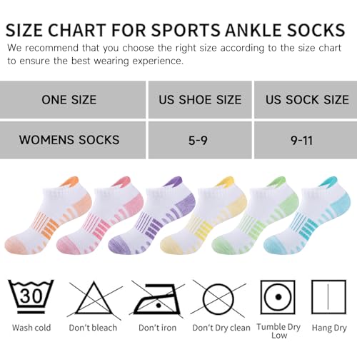 Ankle Socks Womens Athletic Cushioned Low Cut Tab Socks - White 6 Pairs