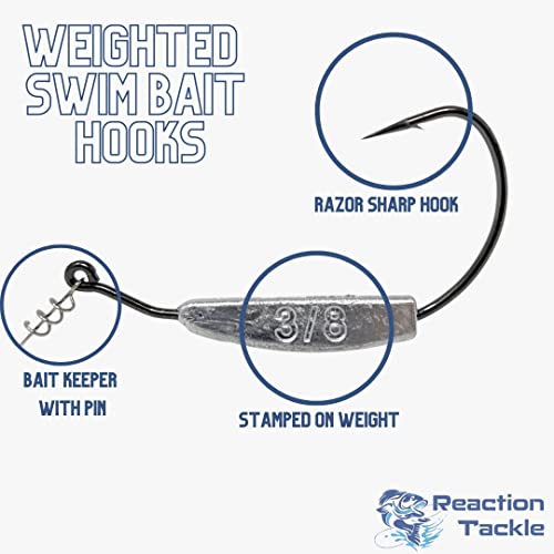 Reaction Tackle 3/8oz 7/0 Weighted Swimbait Hook with Twist Lock - 10 Pack