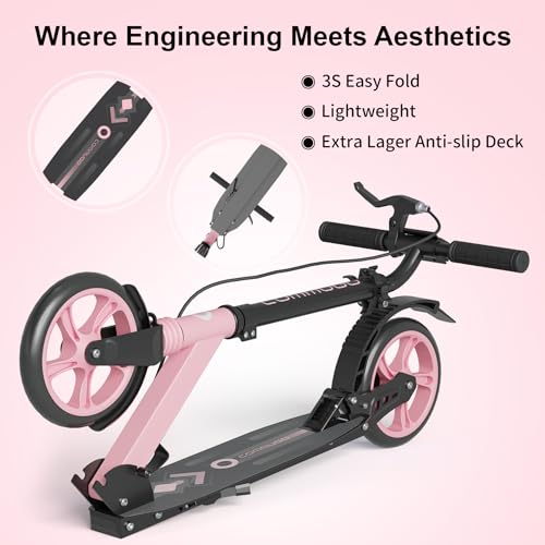Pink Foldable Kids & Teen Kick Scooter with Dual Brakes & Front Suspension
