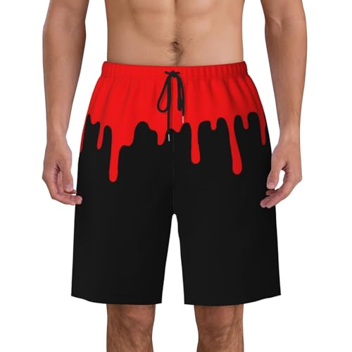 Mens X-Large Red Drips Swim Trunks with Mesh Lining Quick Dry Beach Shorts