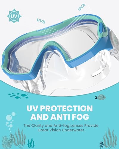 Kids Swim Goggles with Soft Nose Cover, Anti-Fog, Wide View - Blue