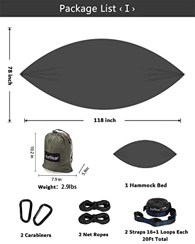 Sunyear Double Camping Hammock with Rain Fly Tarp and Net - Green Bundle 78"W x 118"L