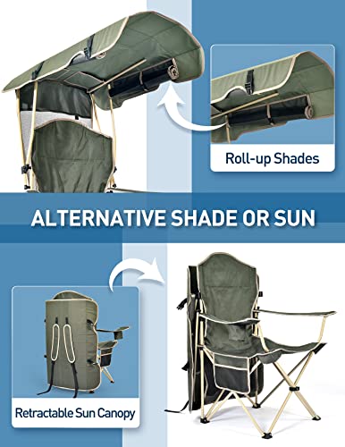 Olive Green Camping Chair with Canopy Shade Backpack - Foldable & Durable