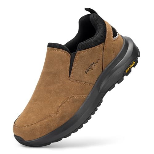 FitVille Men's Wide Slip-On Hiking Shoes with Arch Support - Brown 10.5 Wide