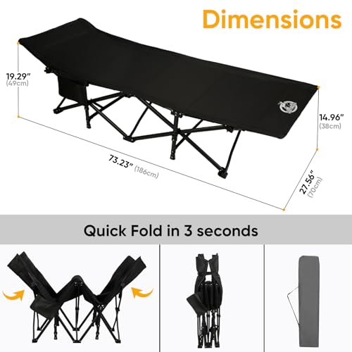 Black Camping Cot with Thick Mattress - Portable Foldable Sleeping Bed for Outdoor & Home