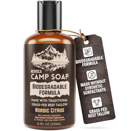 Nordic Citrus Biodegradable Camping Soap with Beef Tallow - 8.5 oz All-in-One Dish, Body & Hair Wash