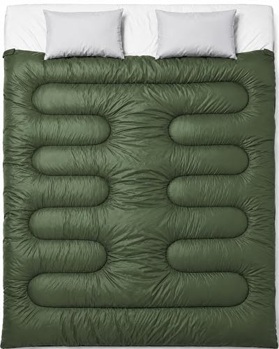 MalloMe Double Plush Comfort Sleeping Bag for Adults & Kids 32-65°F - Green