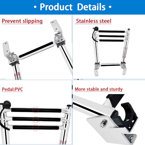 Mojiate 8581S4 Stainless Steel Telescopic Boat Ladder Side Mount, Corrosion-Resistant & Non-Slip Steps