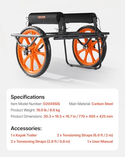 All-Terrain Kayak Cart with 15-Inch No-Flat Rubber Tires - Supports 330lbs