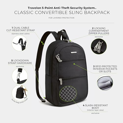 Travelon Anti-Theft Convertible Sling Backpack - One Size Black