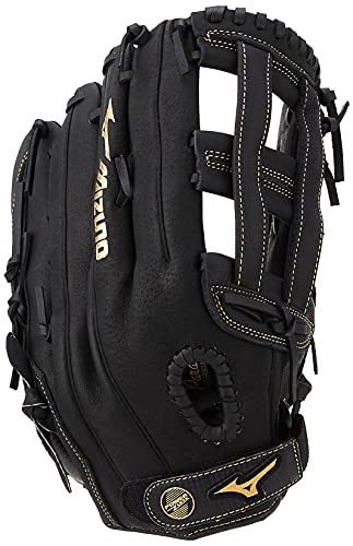 Mizuno 13" Premier Series Slowpitch Softball Glove - Black/Gold, Utility H Web, Adult