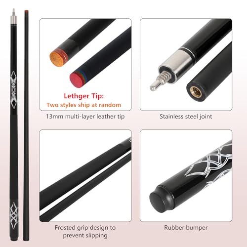Black Fiberglass Billiard Pool Cue Stick 21oz - Durable Professional Cue