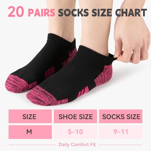 Ankle Socks for Women 20 Pairs, Lightweight Athletic Running Socks - Black