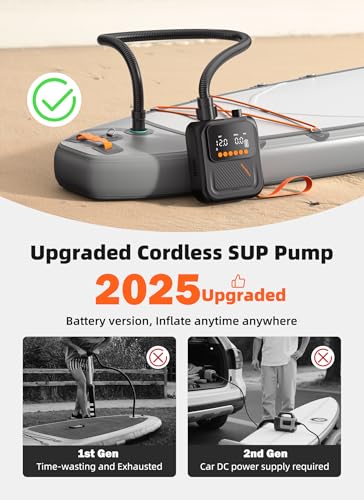 SmartDawn Black Rechargeable Electric Paddle Board Pump 20 PSI Portable SUP Inflator
