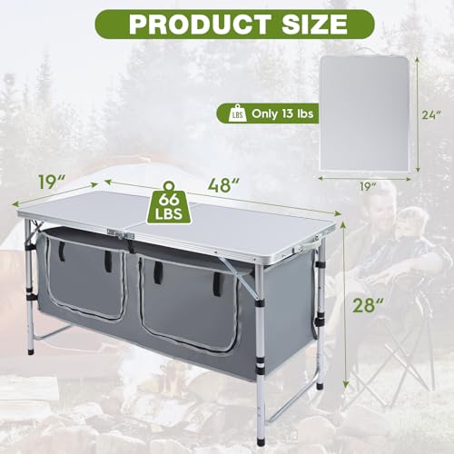 Pnbfhn Outdoor Folding Camping Table with Storage Organizer - Grey