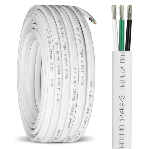 12/3 Marine Grade Wire 100FT Triplex Copper Cable - White PVC Insulation
