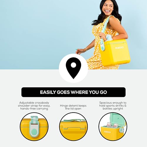 Igloo Tag Along Too Coolers Yellow Insulated Hard Shell Picnic Cooler with Adjustable Strap