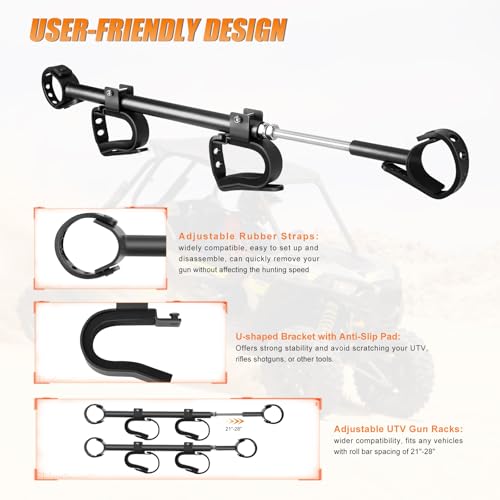 UTV Gun Rack Holder Adjustable Overhead Mount for 21-28 Inch Roll Bars